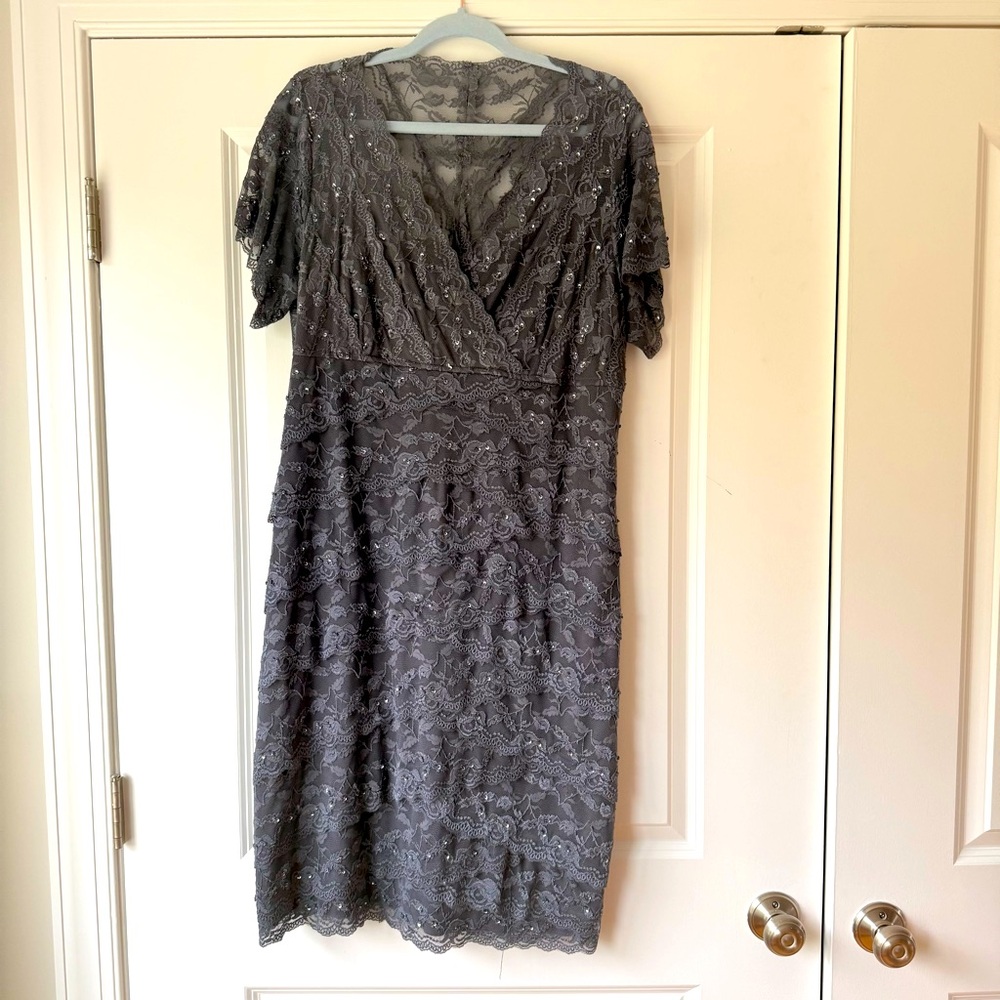 Dark Gray Midi Lace Sequin Dress, Cocktail, Size 18W (measures more like a 16)
